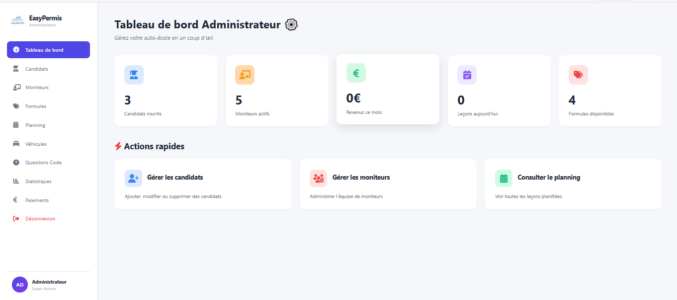 Tableau de bord administrateur